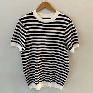 Topman Black and White Stripe Knit T-Shirt